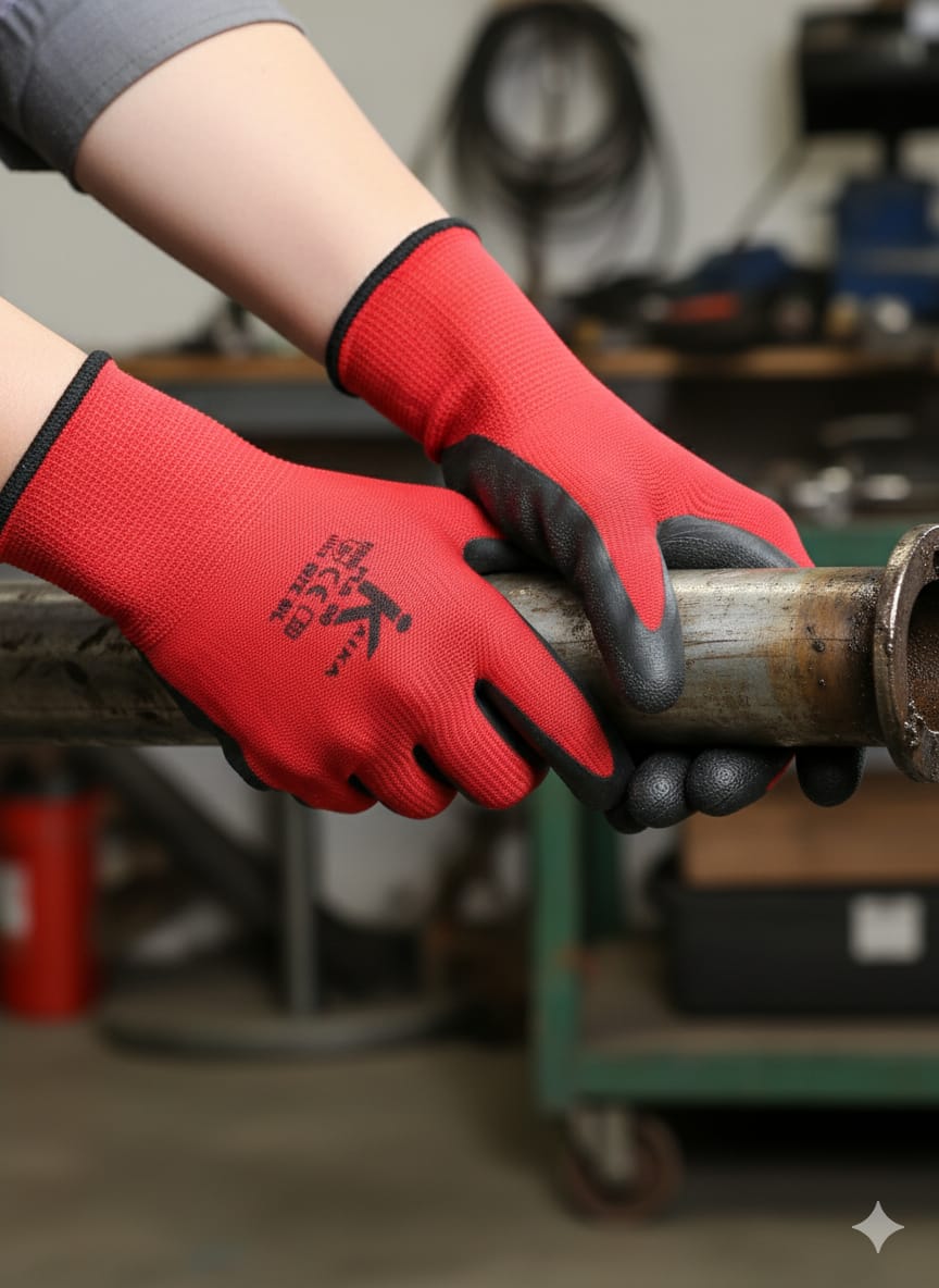 Red-Black Crinkled Latex Coated Gloves