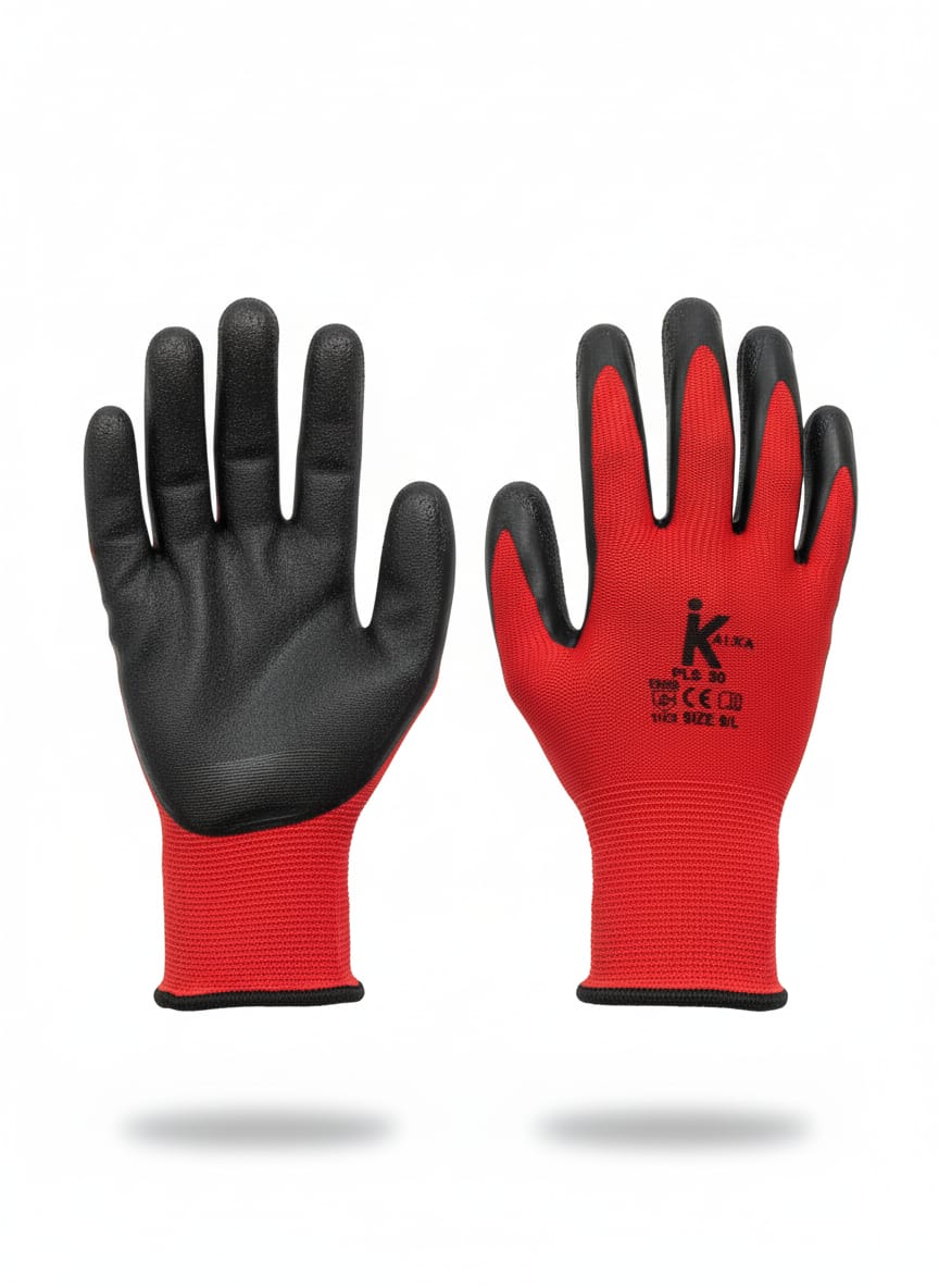 Red-Black Crinkled Latex Coated Gloves